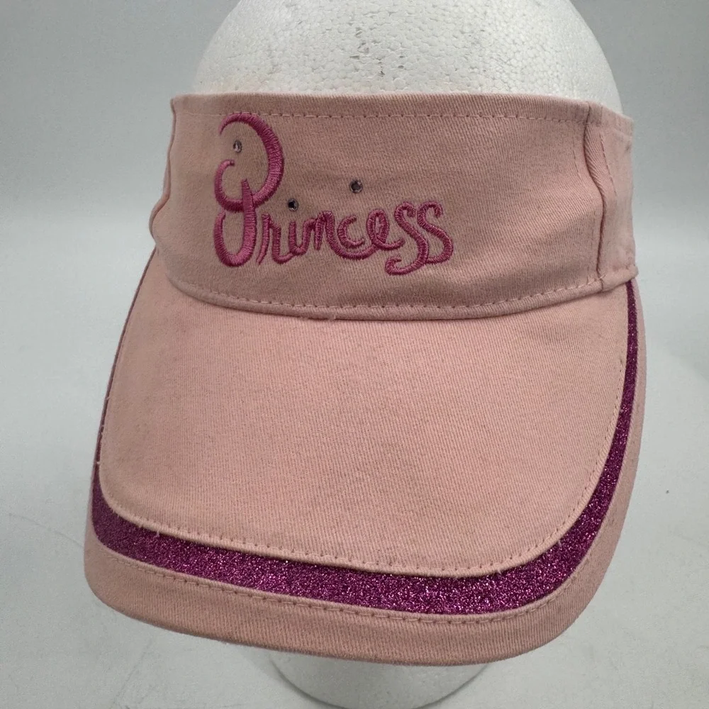 Disney Walt World Kids Princess‎ Pink Glitter Visor Hat Adjustable Strap Cotton